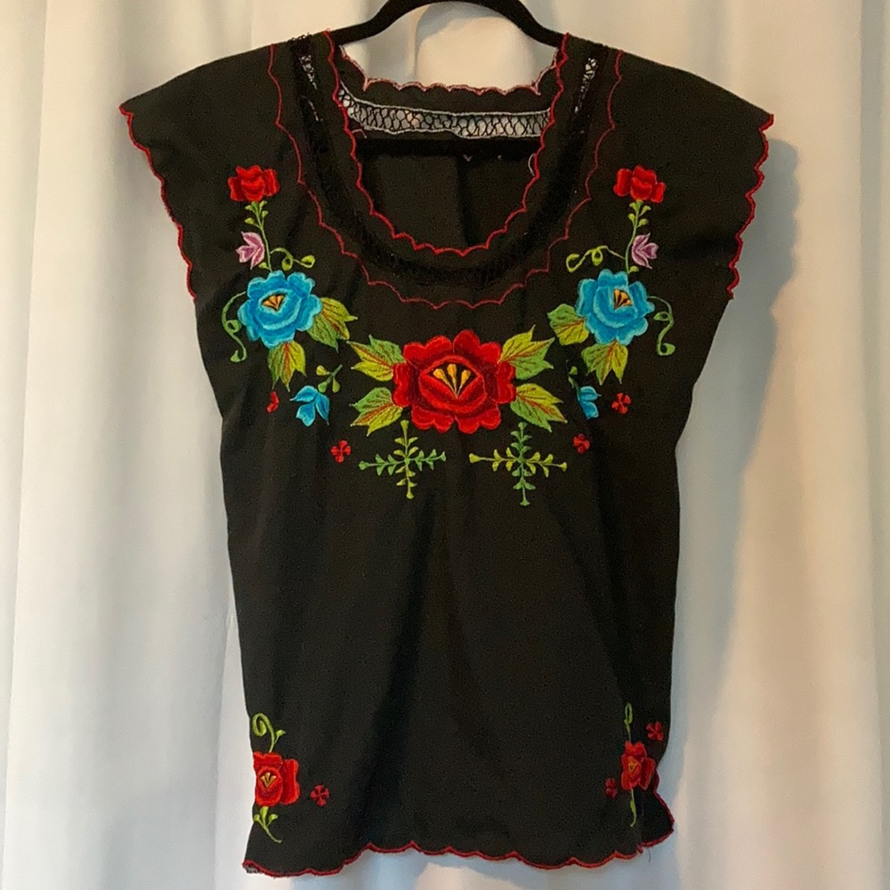 Black Mexican Embroidered Top
